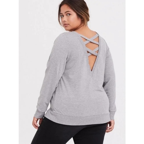 NWOT Torrid French Terry Long Sleeve Lattice Back Active Sweatshirt Sz 2XL - Picture 3 of 9